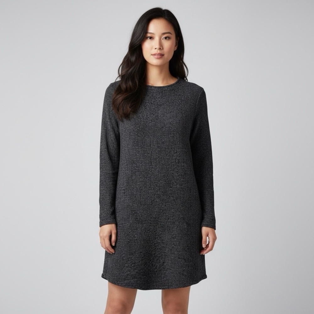 Eileen Fisher Charcoal Knit Long-Sleeve Tunic